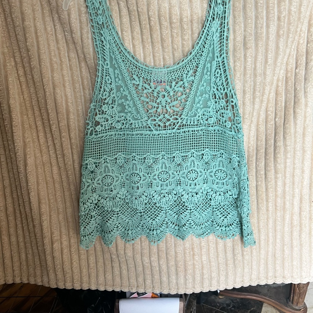 Noelle Mint Crochet Lace Camisole